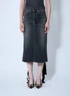 Balenciaga Dark Blue Maxi Skirt With Crinkled Effect With Logo Patch In Cotton Denim Woman