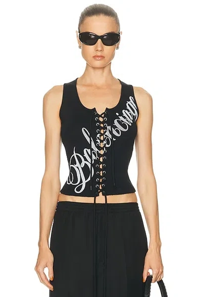 Balenciaga Lace-fastening Logo-detail Tank Top In Black