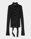 Balenciaga Laced Turtleneck Rib Sweater In 1000 Black