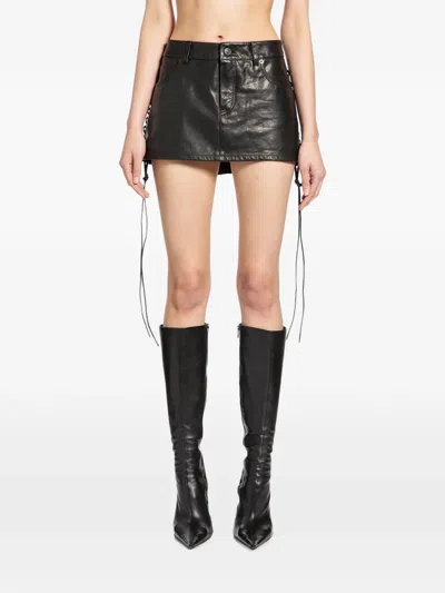 Balenciaga Laced-up Leather Mini Skirt In Black