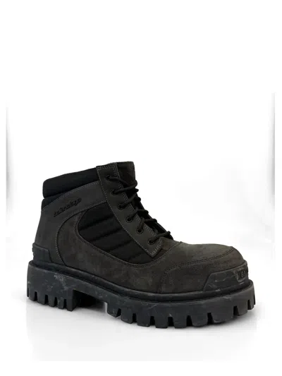 Balenciaga Slate Suede And Canvas Combat Ankle Boots In Brown