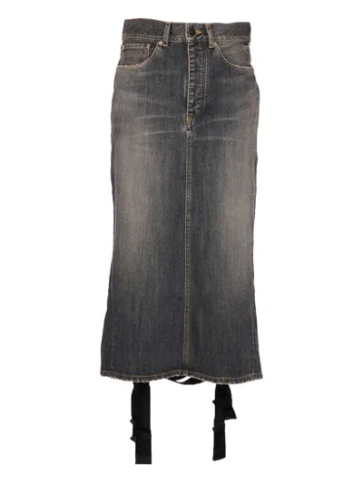 Balenciaga Lace-up Denim Skirt In Gray
