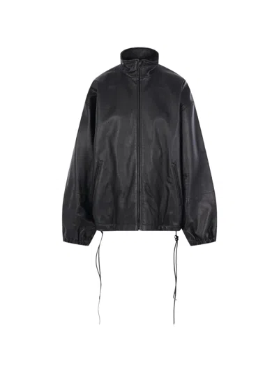 Balenciaga Lace-up Leather Jacket In Black