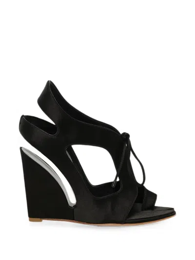 Balenciaga Lace-up Wedged Sandals In Black