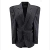 Balenciaga Cut Away Boxy Wool Blazer With Striped Motif In Black
