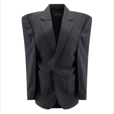 Balenciaga Cut Away Boxy Wool Blazer With Striped Motif In Grey