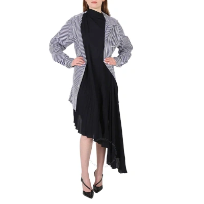 Balenciaga Ladies Black Twisted Layered Shirt-effect Asymmetric Dress