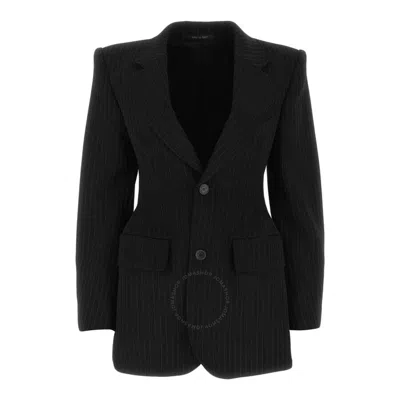 Balenciaga Wool Pinstripe Blazer In Black/white