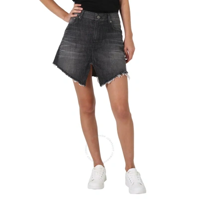 Balenciaga Ladies Cotton Denim Cut-up Mini Skirt In Black/white