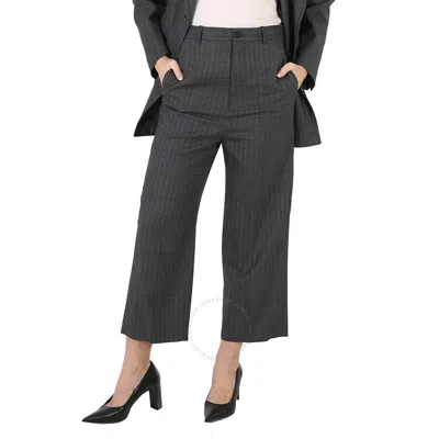 Balenciaga Ladies Grey Pinstripe Pattern Cropped Tailored Pants In Gray