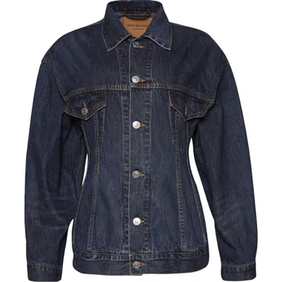 BALENCIAGA BALENCIAGA HOURGLASS COTTON DENIM JACKET IN DARK INDIGO / MADDER