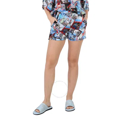 Balenciaga Ladies Multicolor Mix Postcard Running Shorts In Blue