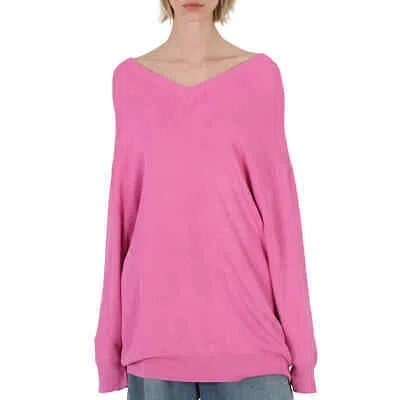 Pre-owned Balenciaga Ladies Pink Oversized V-neck Knit Sweater