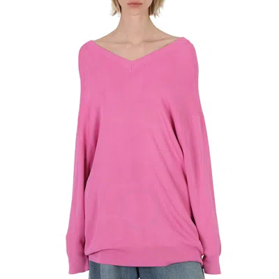 Balenciaga V-neck Ribbed-knit Jumper In Pink