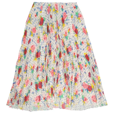 Balenciaga Ladies Pleated Floral Kick Skirt In Beige