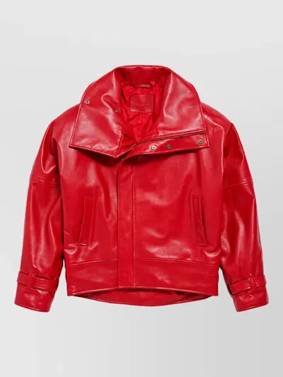 Balenciaga High Collar Leather Jacket In Red