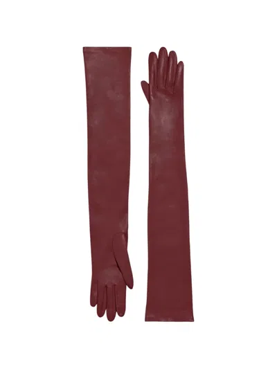 Balenciaga Lambskin Leather Gloves For Women In Burgundy