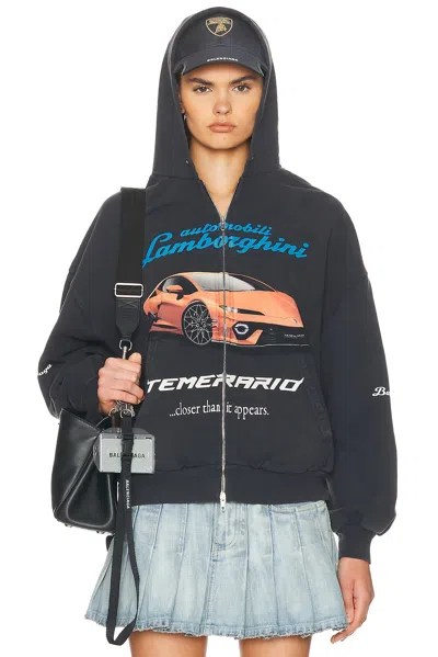 Balenciaga Lamborghini Small Fit Zip Up Hoodie In Black