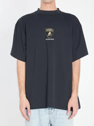 Balenciaga Lamborghini Oversized Printed Cotton-jersey T-shirt In Blue