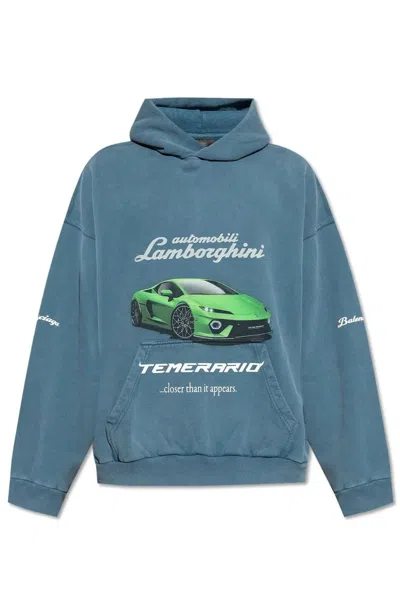 Balenciaga Lamborgini Medium Fit Hoodie In Blue