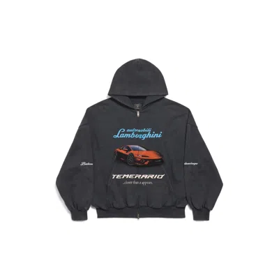 Balenciaga Lamborgini Small Fit Zip Up Hoodie In Gray
