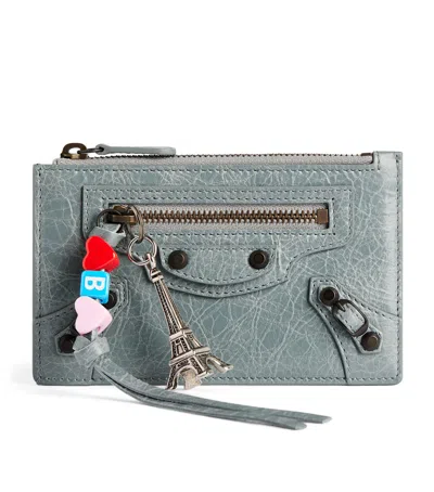 Balenciaga Lambskin Charm Le City Card Holder In Blue