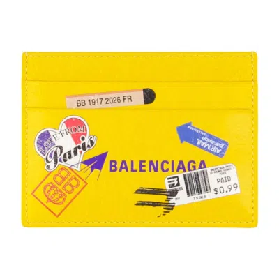 Balenciaga Lambskin Leather Card Case In Yellow