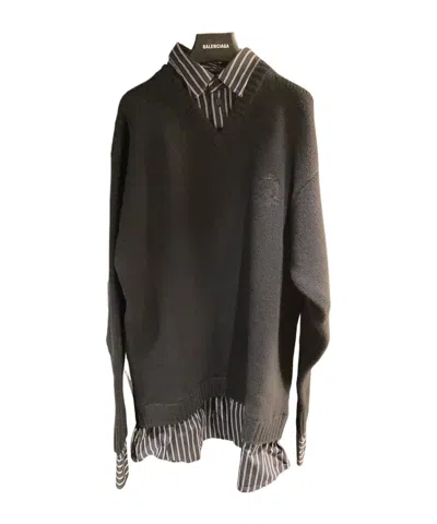 Balenciaga Laminated Shirt Collar Sweater In Black