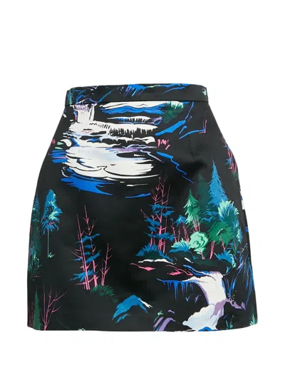 Pre-owned Balenciaga Landscape-print Mini Skirt In Black