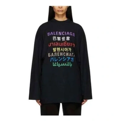 Balenciaga Languages Logo Long Sleeve T-shirt 'black Multicolor'