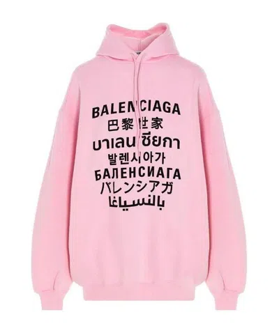 Balenciaga Languages Print Hoodie In Pink