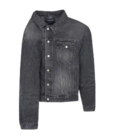 Balenciaga Lapel Button Denim Jacket In Gray