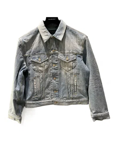 Balenciaga Lapel Denim Coat In Gray