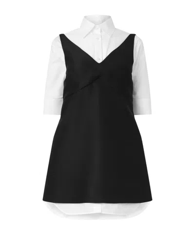Balenciaga Lapel Shirt Layered With A Tank Top And Mini Skirt In Black