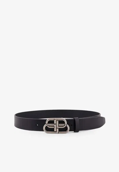 Balenciaga Large Bb Icon Leather Belt In Black