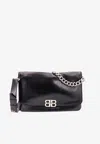 Balenciaga Leather Shoulder Bag With Metal Monogram In Black