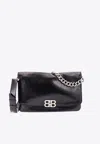 Balenciaga Leather Shoulder Bag With Metal Monogram In Black