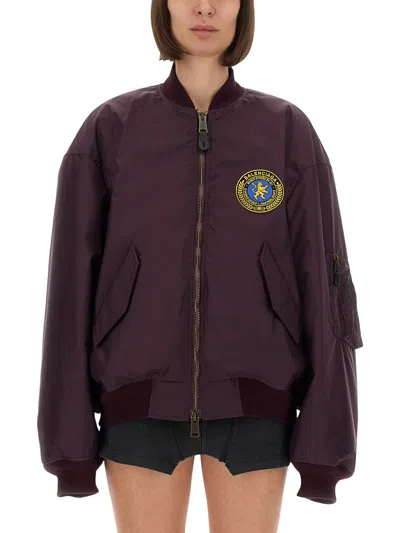 Balenciaga Violet Bomber Jacket With Logo Patch On The Front In Tech Fabric Woman In Purple
