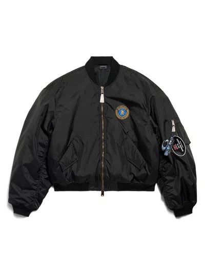 Balenciaga Large Fit Bomber Jacket With Uniform Patch Clothing In Black
