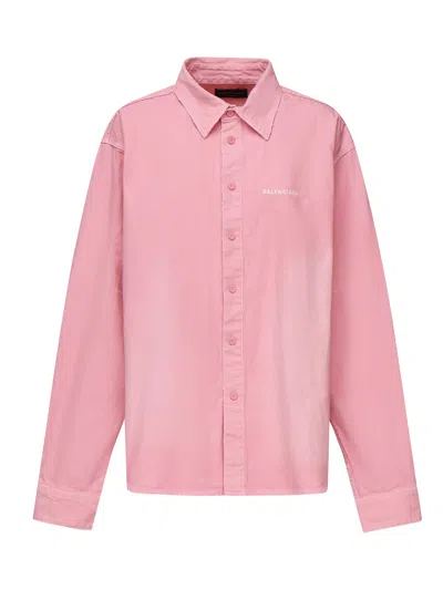 Balenciaga Large Fit Denim Shirt In Pink