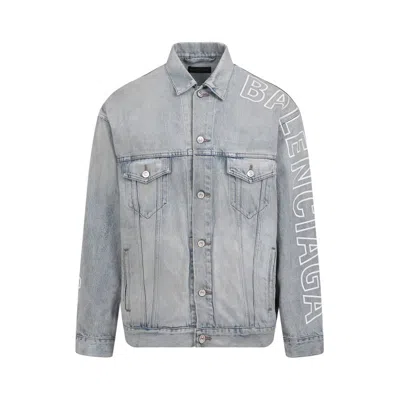 Balenciaga Large Fit Dirty Blue Cotton Jacket In Grey
