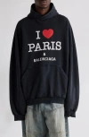 Balenciaga Large Fit Graphic Hoodie In Faded Washed Black