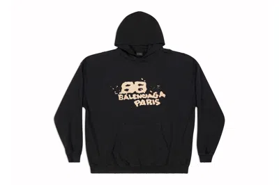 Pre-owned Balenciaga Large Fit Hand-drawn Bb Icon Hoodie Black