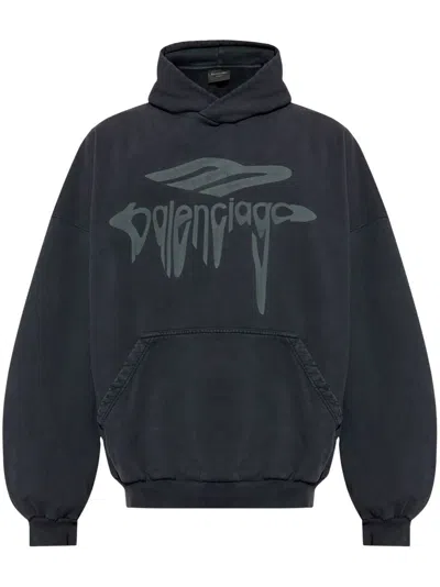 Balenciaga Large Fit Hoodie In Fdwsblack