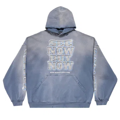 Pre-owned Balenciaga Large Fit Hoodie 'washed Blue' | Women's Size 2
