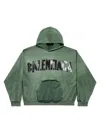 BALENCIAGA LARGE FIT NEW TAPE TYPE RIPPED POCKET HOODIE
