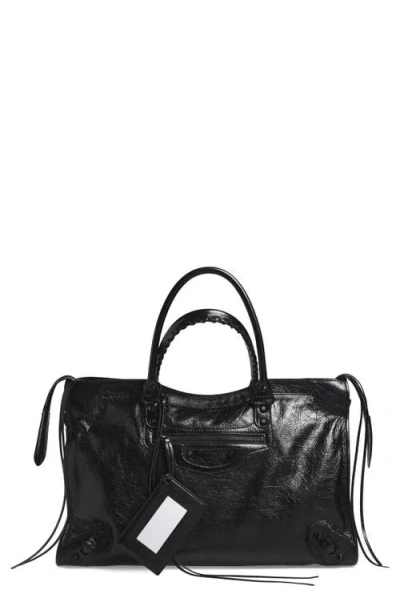 Balenciaga Large Le City Arena Leather Satchel In Black