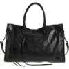 Balenciaga Large Le City Crinkled Leather Tote In Black