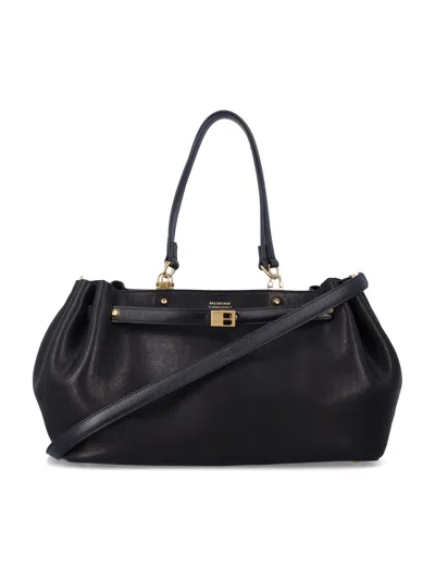 Balenciaga Large Leather Tote Bag In Nero