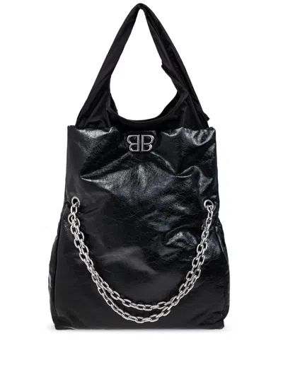 Balenciaga Large Monaco Plus Tote Bag With Chain In Black